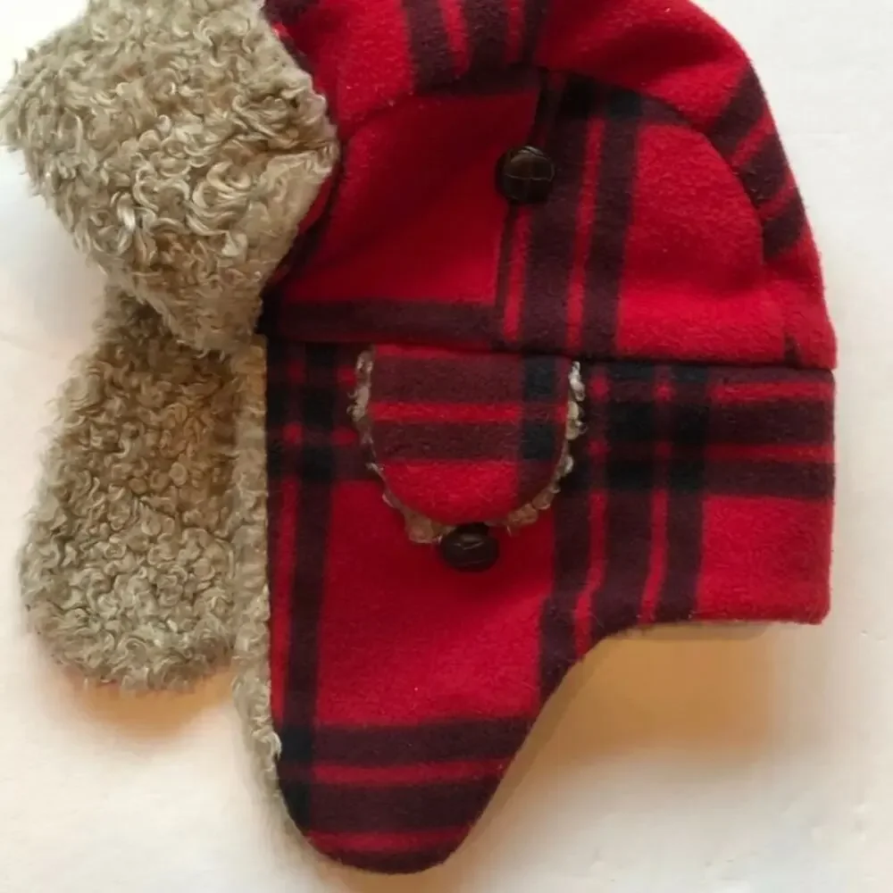 Gap Kids S/M Red & Black Plaid Super Soft Fleece‎ Bomber Hat